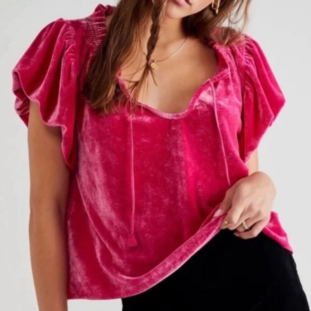 Free People Terese Pink Velvet Top, Size XS